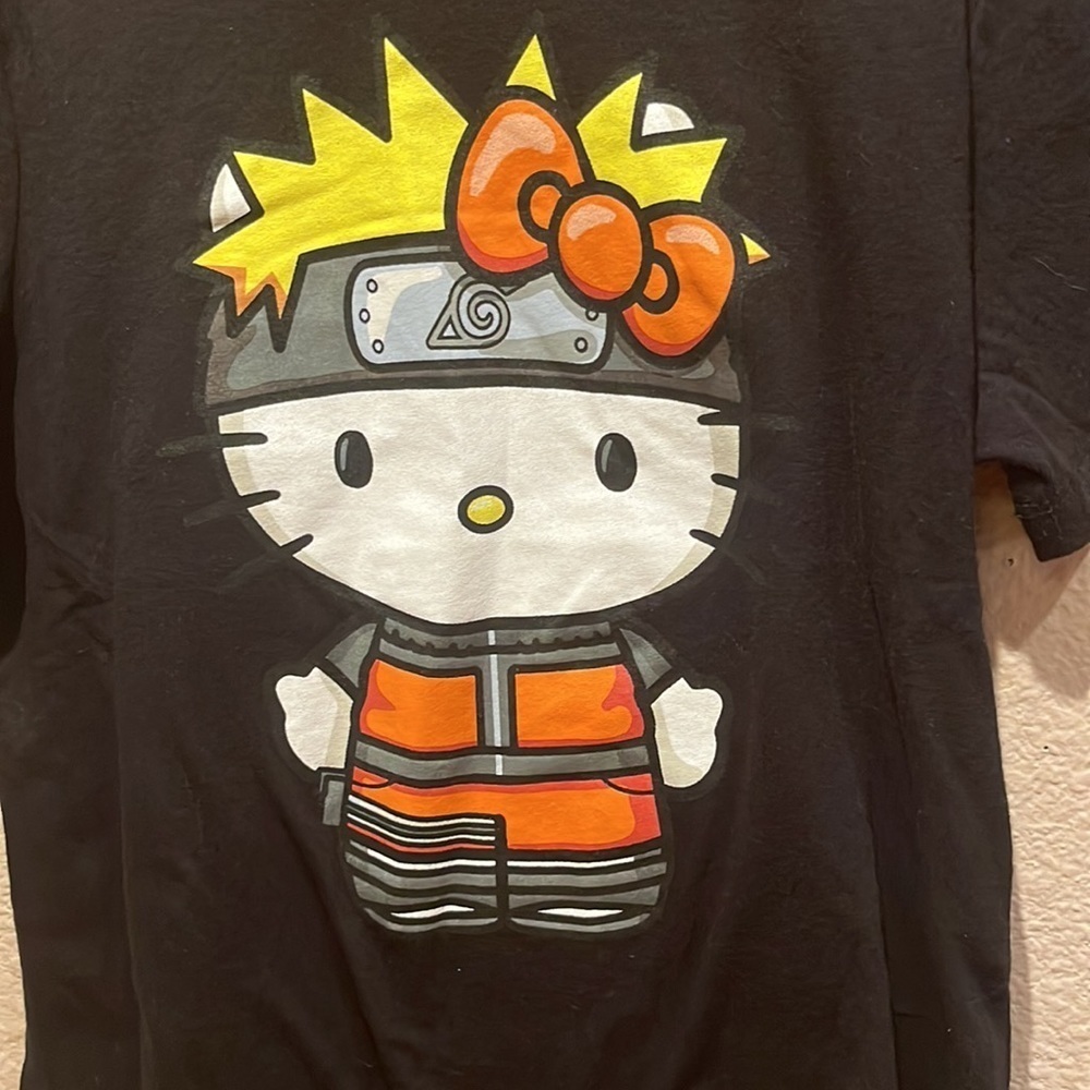 New Naruto Shippuden and Hello Kitty Girl’s Anime Black T Shirt Size Small 6 7 - Picture 3 of 6